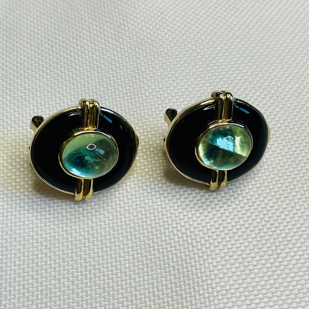 Kylo 925 Sterling Silver Vermeil Onyx And Quartz Omega Back Earrings